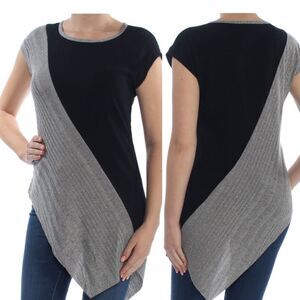 BAR III Asymmetrical Color Block Cap Sleeve Top-S